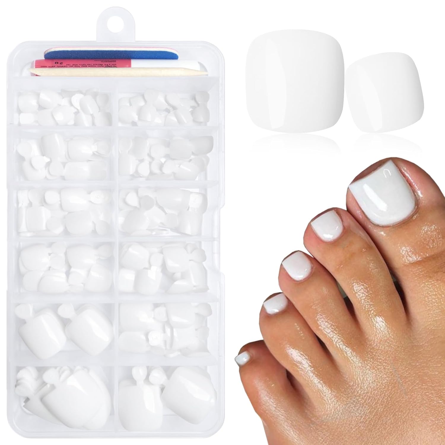 Glamour White Press-On Toenails