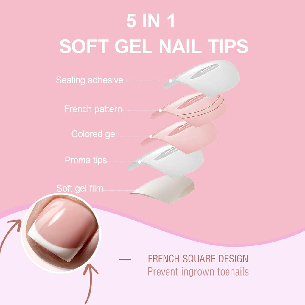 French Tips Toe Nail Press Ons