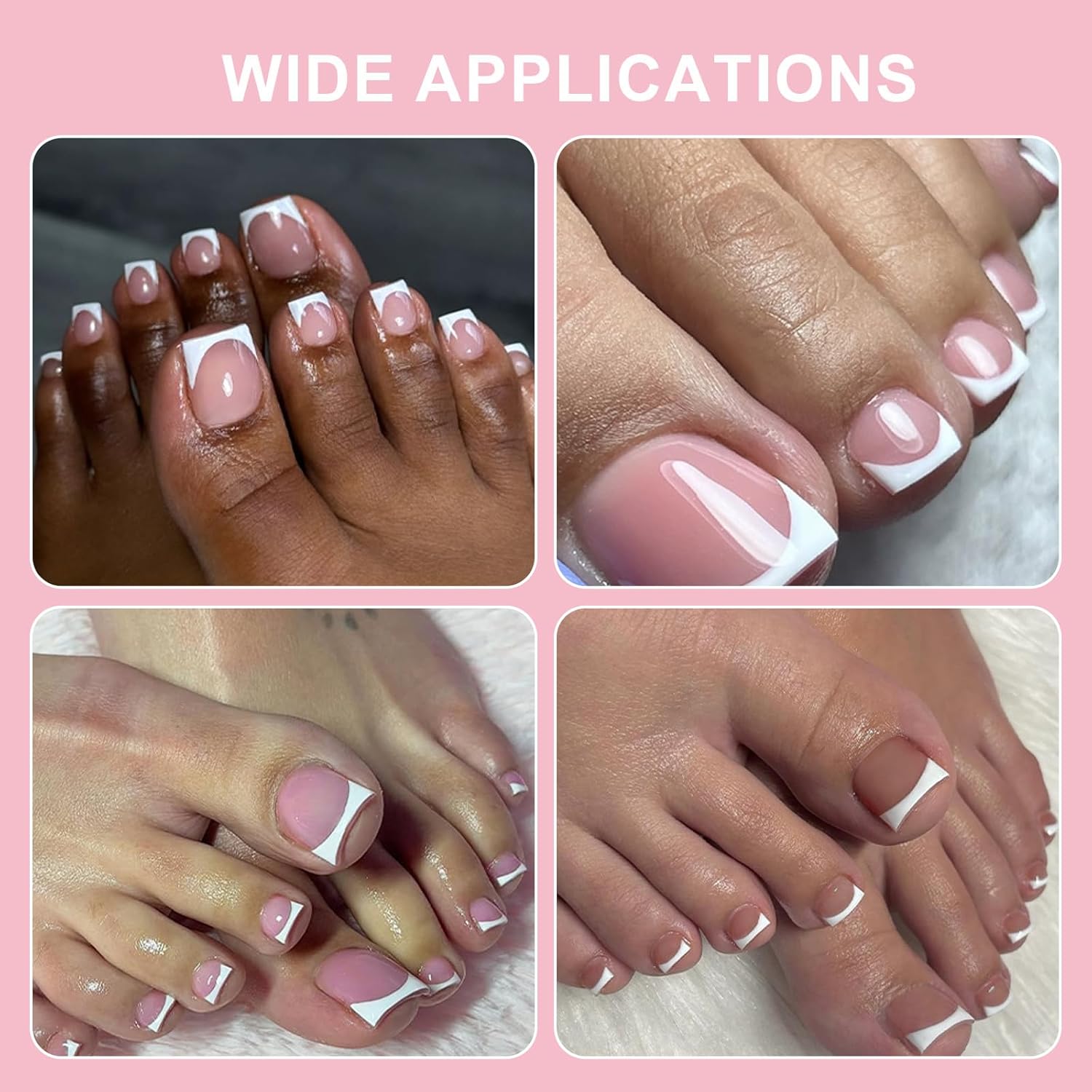 French Tips Toe Nail Press Ons