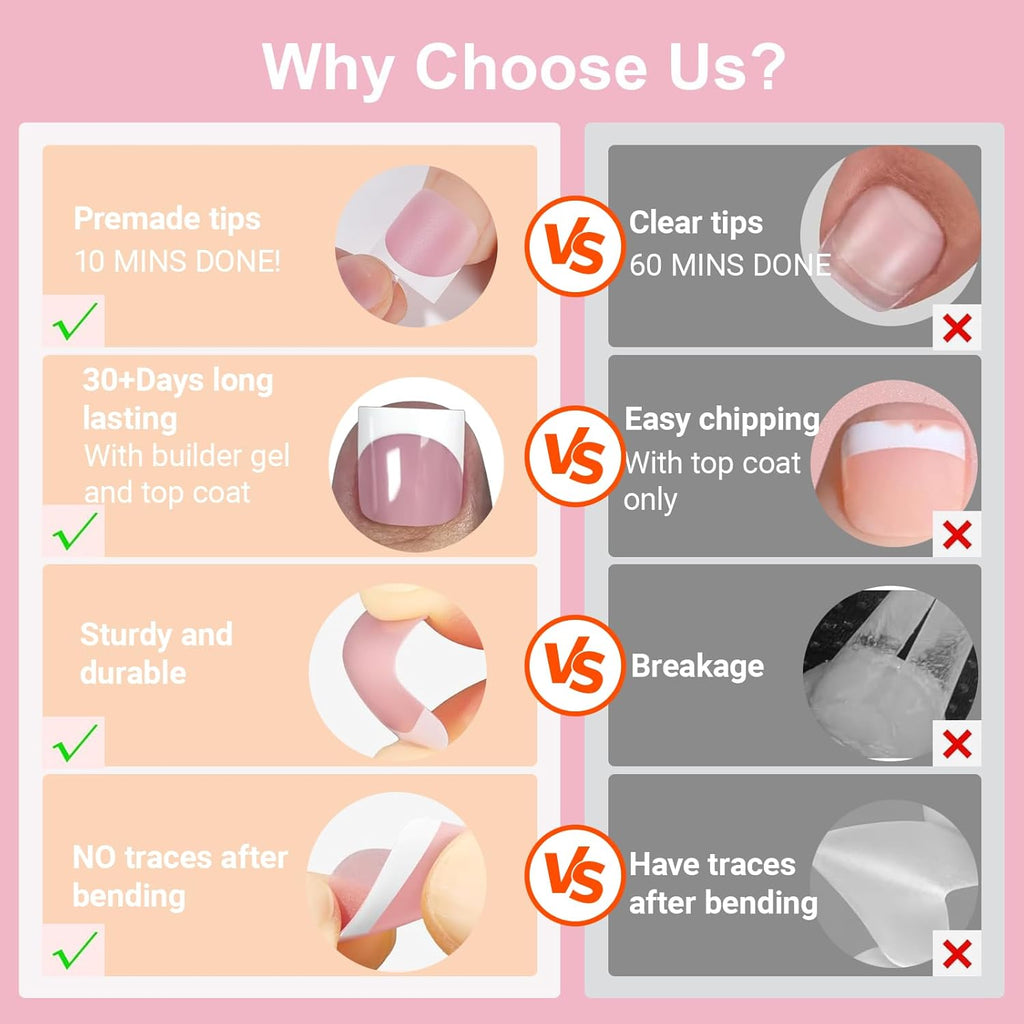 French Tips Toe Nail Press Ons