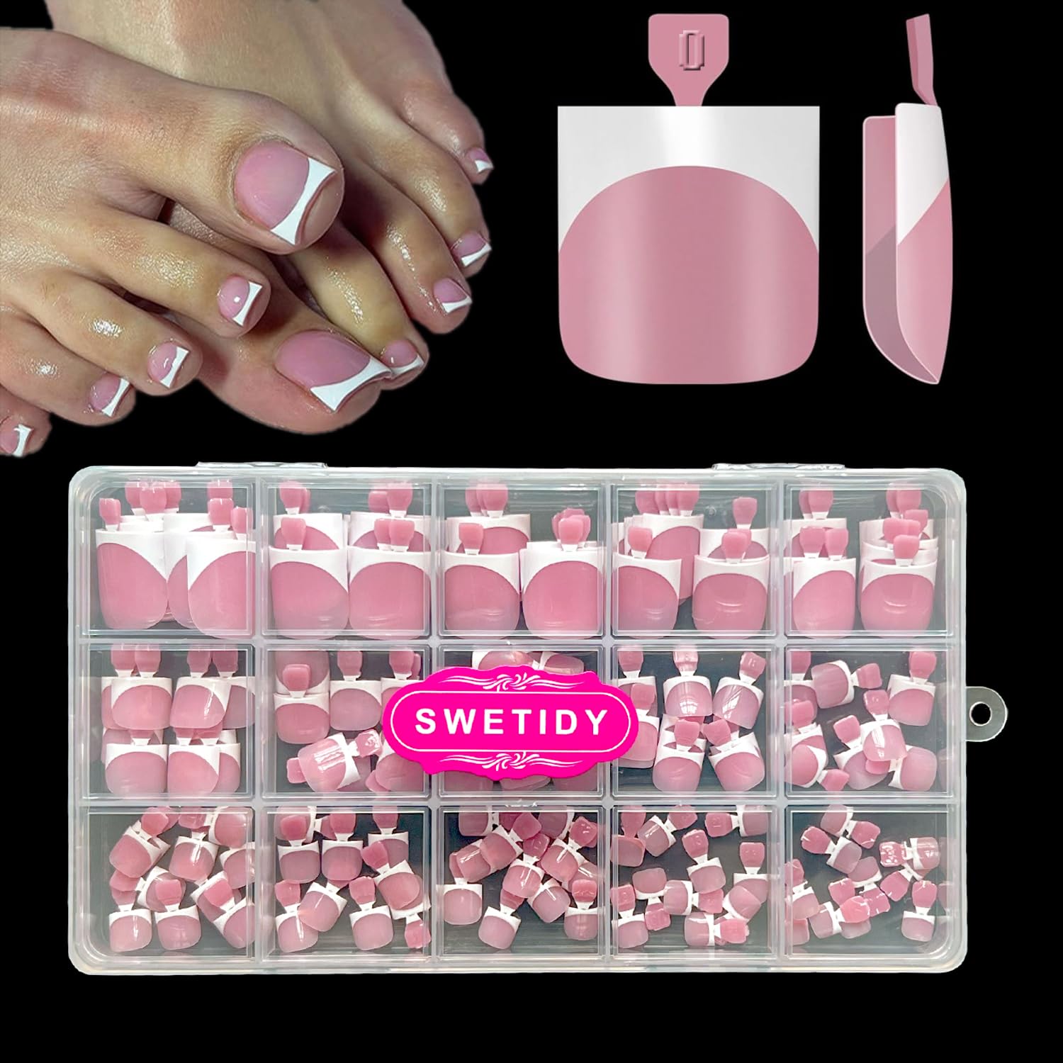 French Tips Toe Nail Press Ons